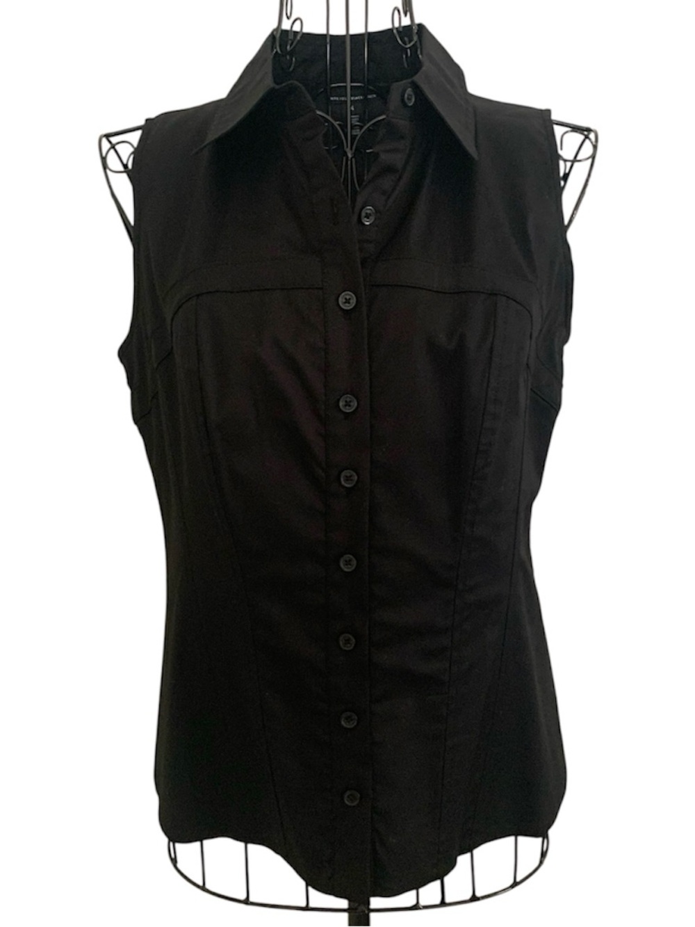 WHBM Black Corset Button Down Top Boned Sleeveless Size 4